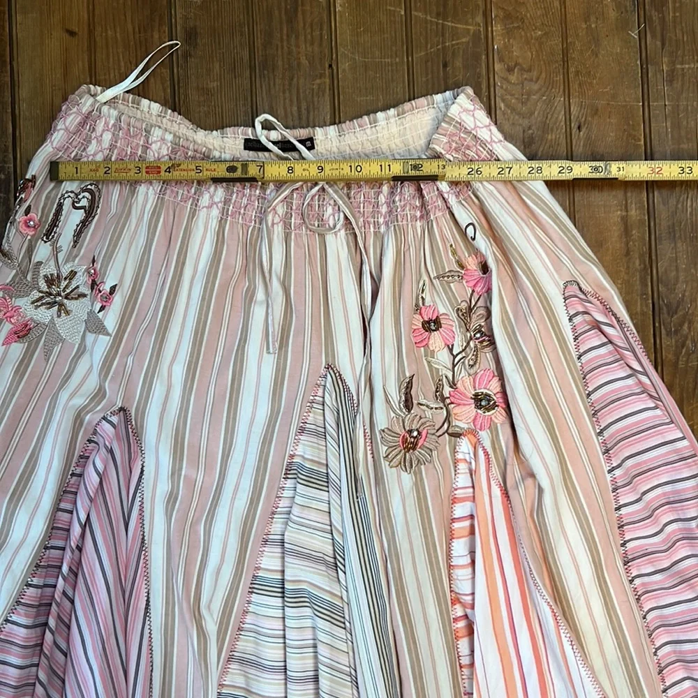 Hazel Anthropologie cotton scarf style embroidered skirt smocking - Picture 3 of 8